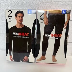 32 Degrees Men's Black Long Sleeve Crew Neck 2pk and Base Layer Pant Set 2pk L